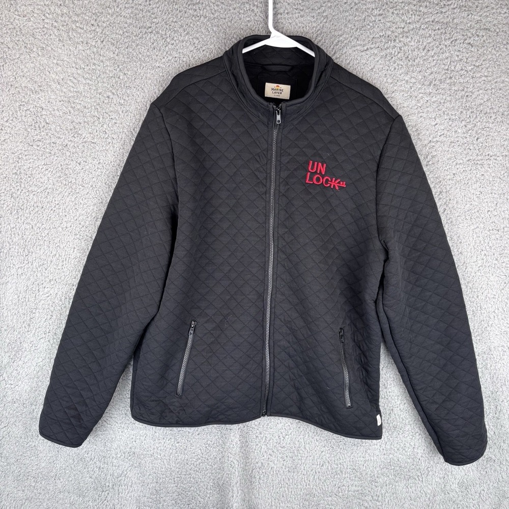 Marine Layer Jacket Mens XL Black Corbett Quilted Full‎ Zip *Un Lock Logo*